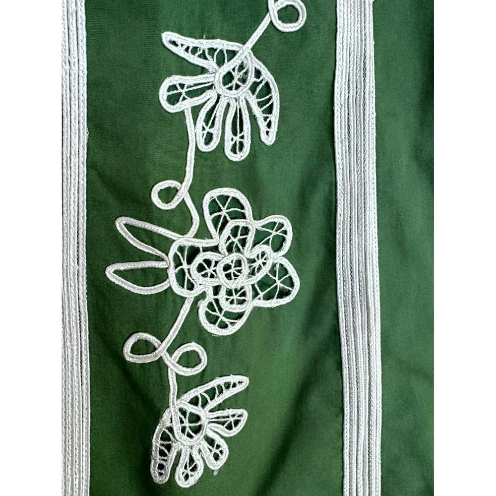IPSA Anthropologie Floral Embroidered A-Line Skirt Women 4 Green 100% Cotton Y2K